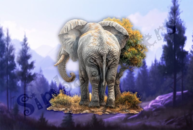 Elephant facing slightly left, from behind