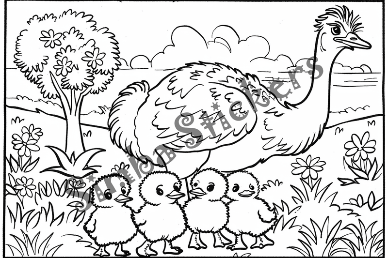 Colouring pages, bundle of ostriches, 25 images