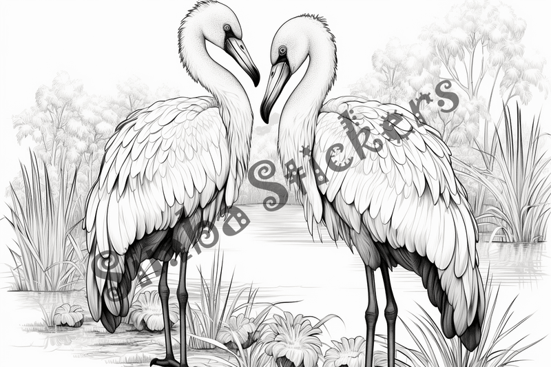 Colouring pages, bundle of marabou storks, 25 images