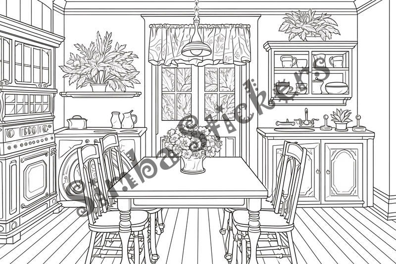 Colouring pages, bundle of house kitchens, 25 images