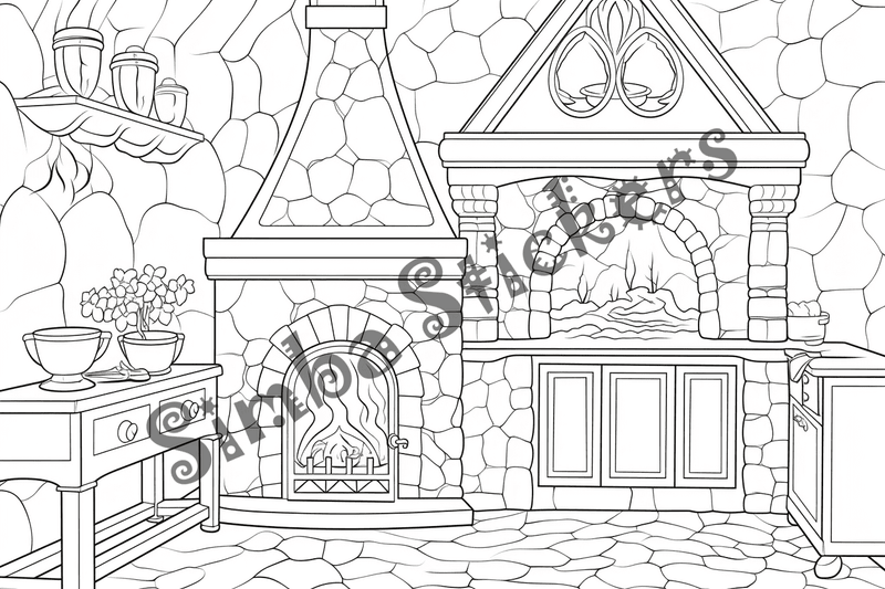 Colouring pages, bundle of house kitchens, 25 images 2
