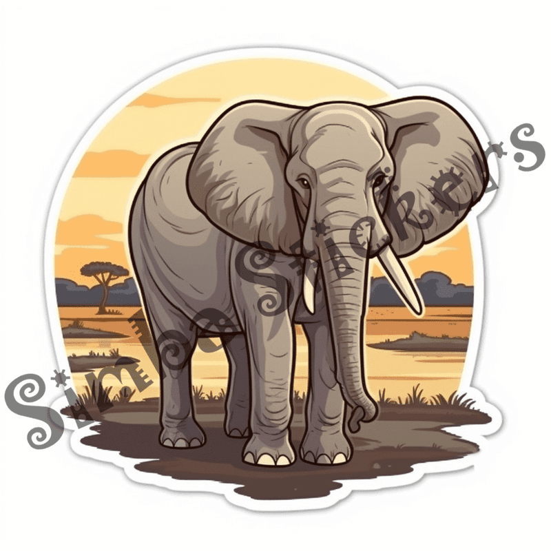 Elephants at sunrise or sunset, sticker-style, image set, 25 images, orxvzg