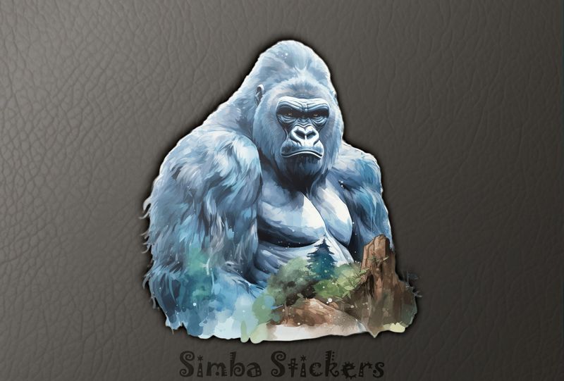 Gorilla in muscular pose with foresty foreground, 6kz1ti