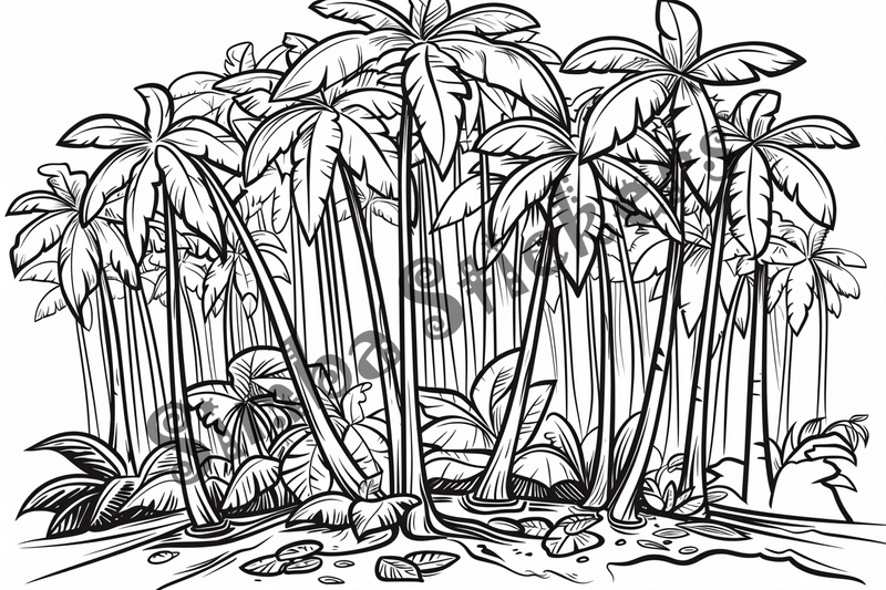 Colouring pages, bundle of Equatorial Rainforest landscape, 25 images