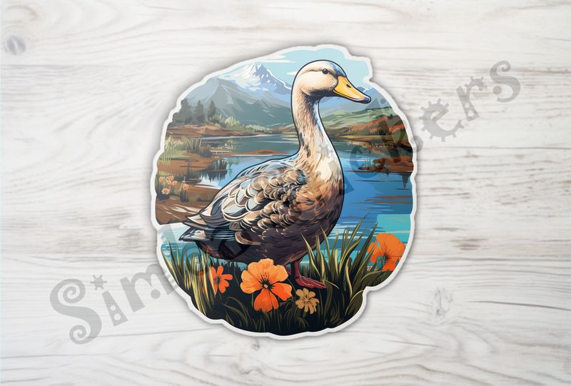 Ducks on flowery grass in the higlands