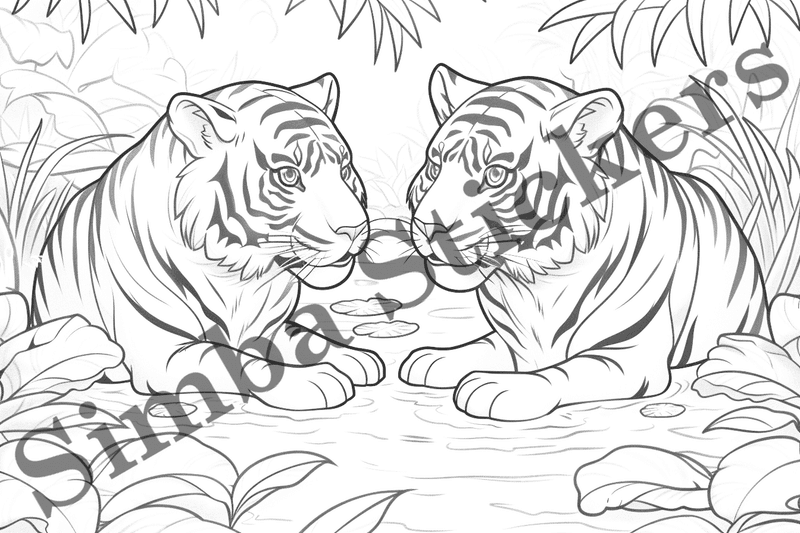 Colouring pages, bundle of tigers in love, 10 images