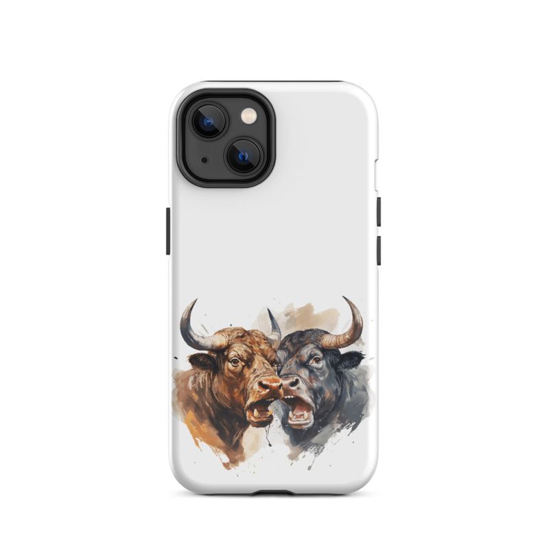 Tough Case for iPhone, Bulls facing up to each other, watercolour, dx5eff