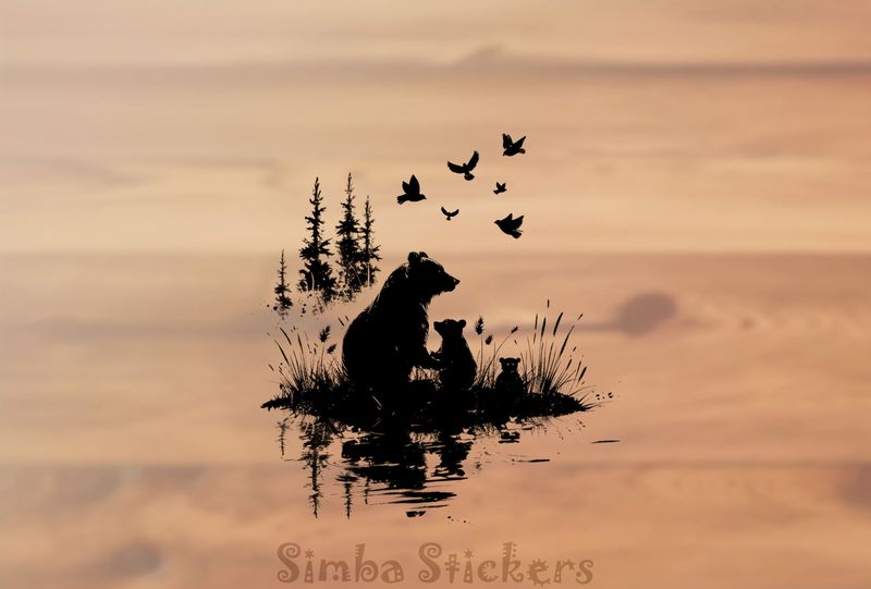 Bear mother with 2 bear cubs, outline art, wrbp7o