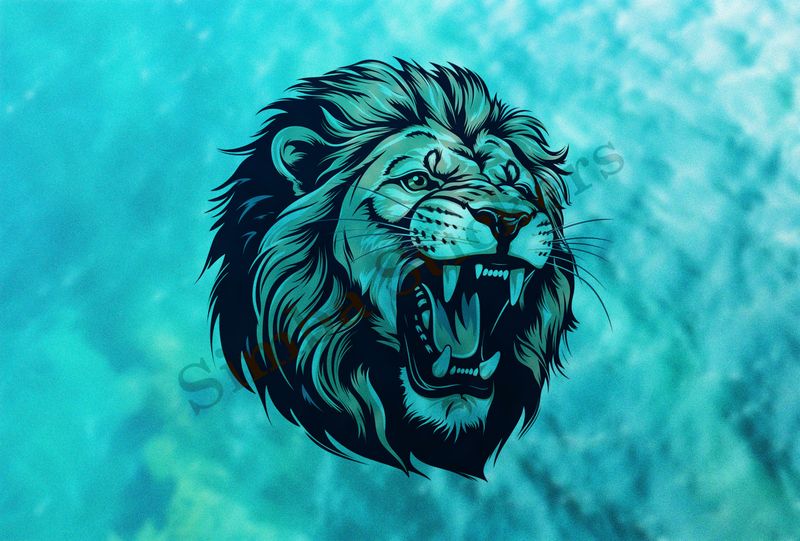 Majestic lion roaring, face , outline art
