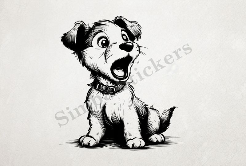 Puppy dog gasping, outline art