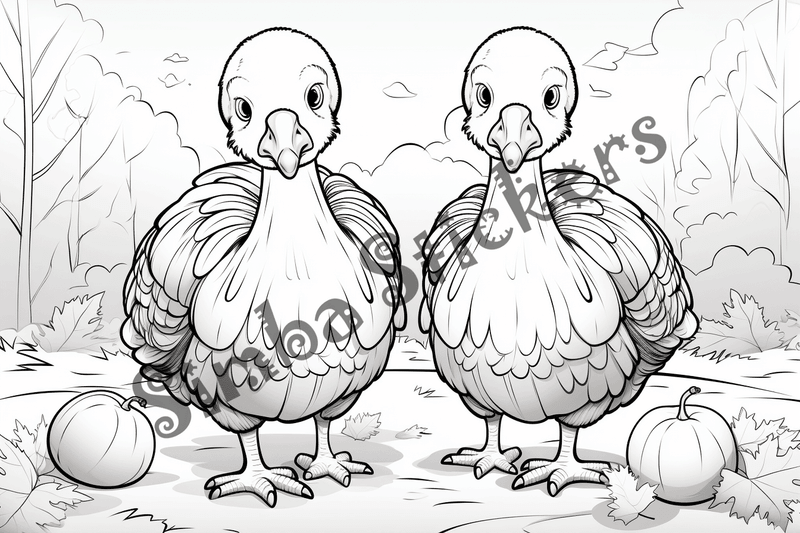 Colouring pages, bundle of turkey poults, 10 images
