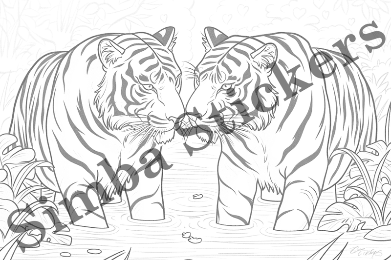Colouring pages, bundle of tigers, 10 images