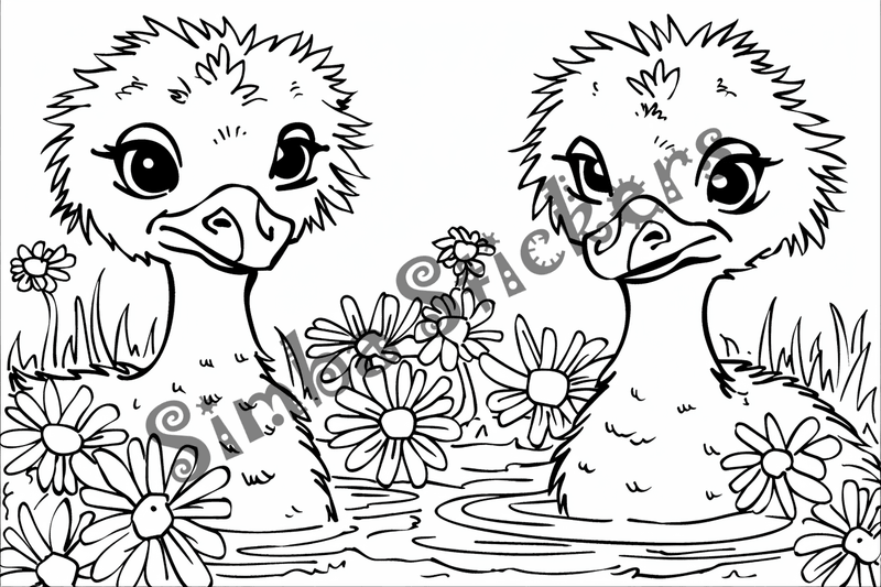 Colouring pages, bundle of ostriches, 25 images