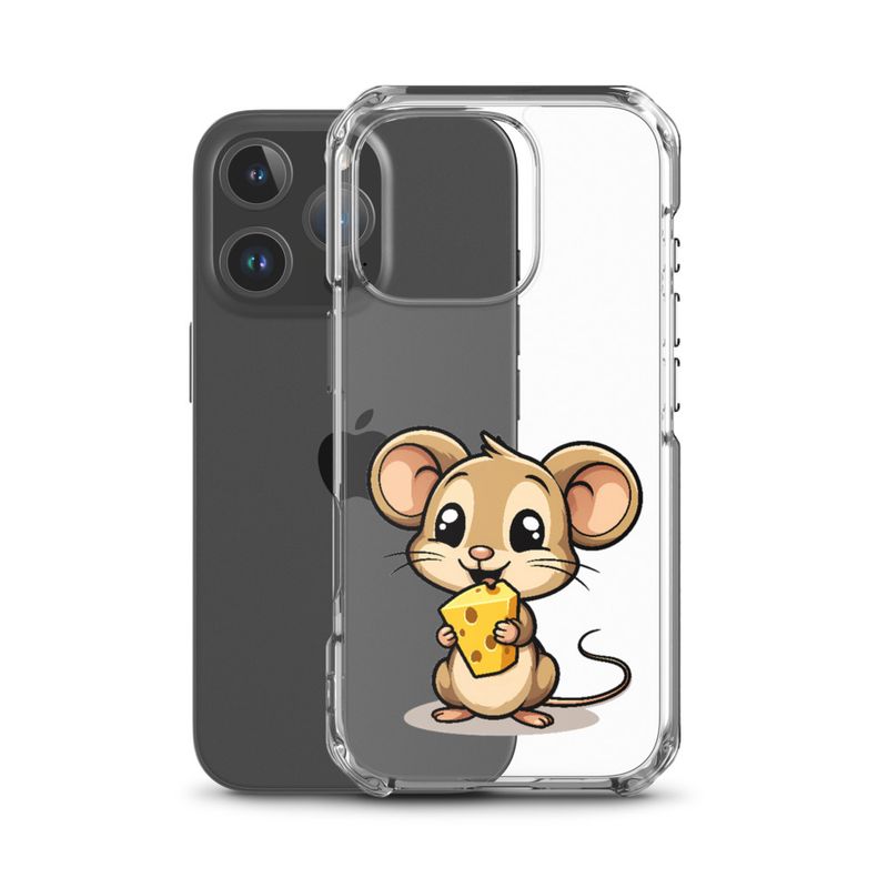 Clear Case for iPhone, Small Mouse happily licking large chunk of cheese, pqapy6