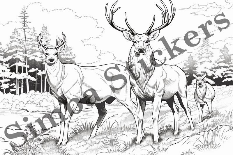 Colouring pages, bundle of deer, 25 images