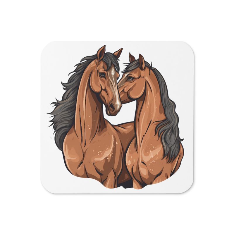 Cork-Back Coaster, Two brown horses snuggling, tdwcyd