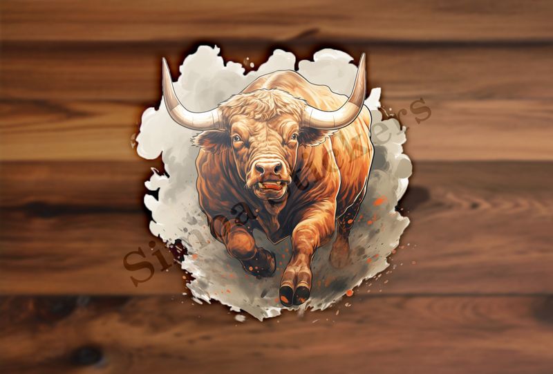 Bull running, oil painting
