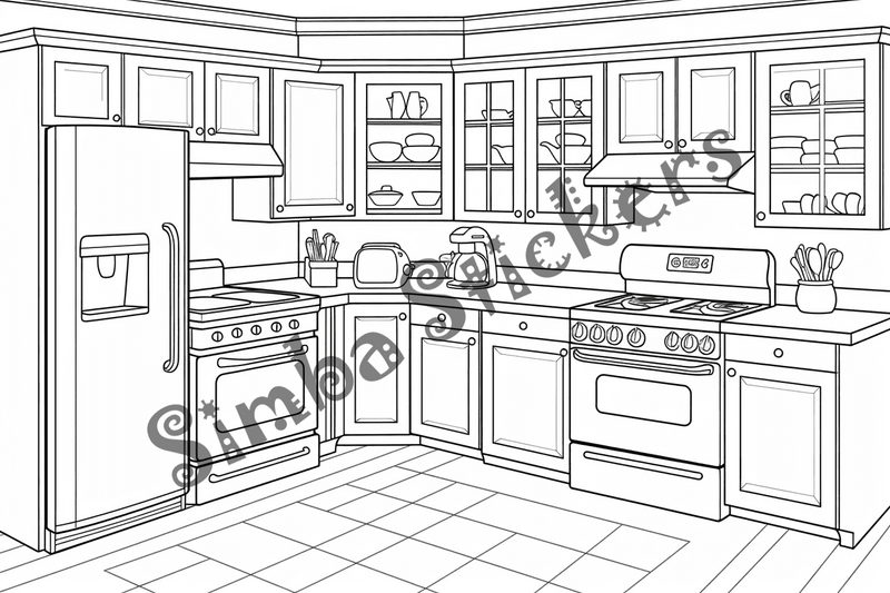 Colouring pages, bundle of house kitchens, 25 images 2