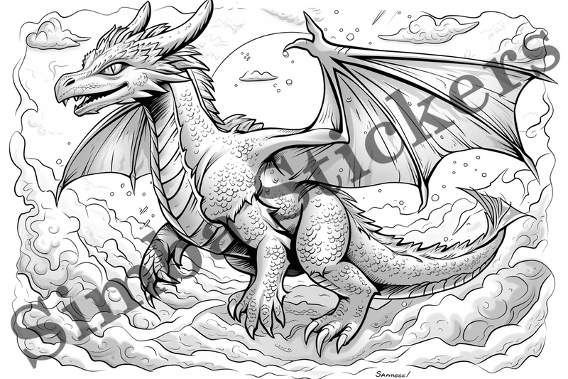 Colouring pages, bundle of dragons, 25 images