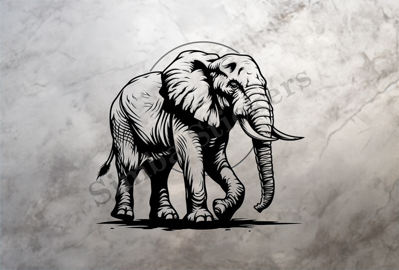 Elephant, side view with background halo, outline art