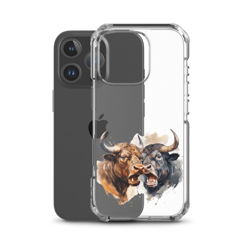 Clear Case for iPhone, Bulls facing up to each other, watercolour, dx5eff