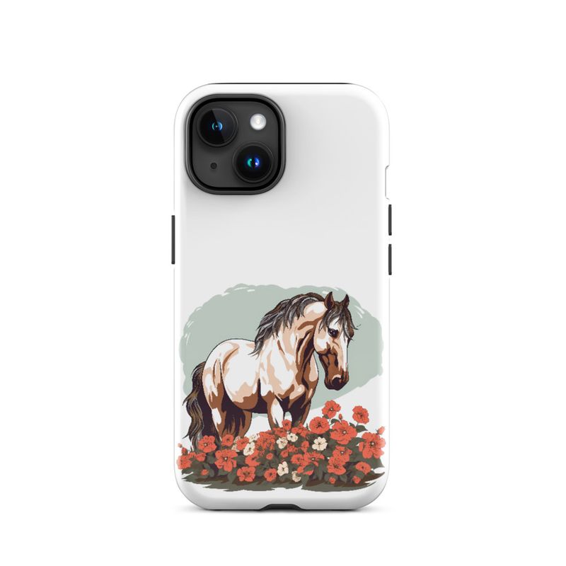 Tough Case for iPhone, Brown horse in field of red flowers, n4w2fj