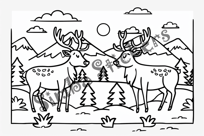Colouring pages, bundle of elks, 25 images 2