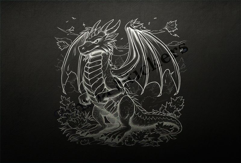 Dragon standing upright, in forestry outline art