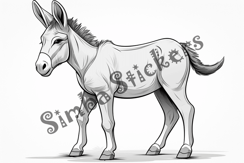 Colouring pages, bundle of singular donkeys, 10 images