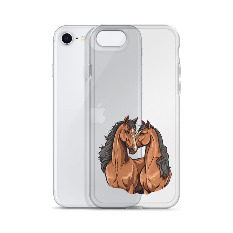Clear Case for iPhone, Two brown horses snuggling, tdwcyd