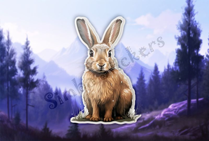 Hare stone-faced, on patch of grass