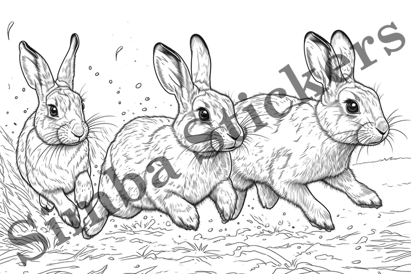 Colouring pages, Bundle of hares, 25 images