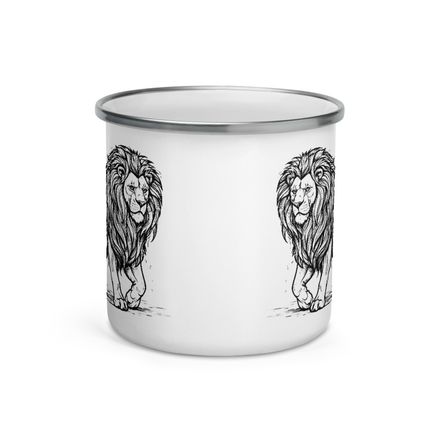 Enamel Mug, Lion walking majestically, head-to-head