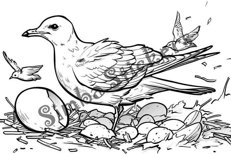 Colouring pages, bundle of seagulls with eggs 10 images