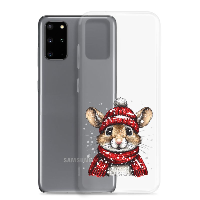 Clear Case for Samsung, Mouse wearing red winter hat and scarf in the snow, xg8dl3