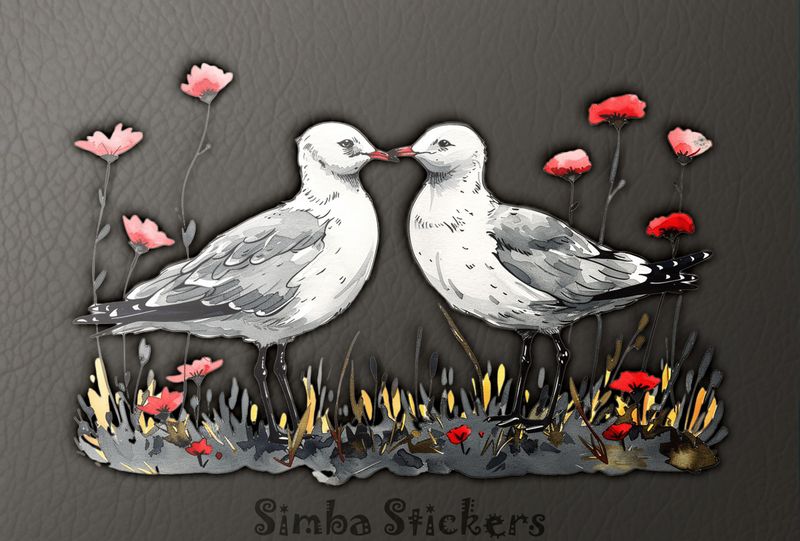 Seagulls in love beak-to-beak, watercolour, wsctc4