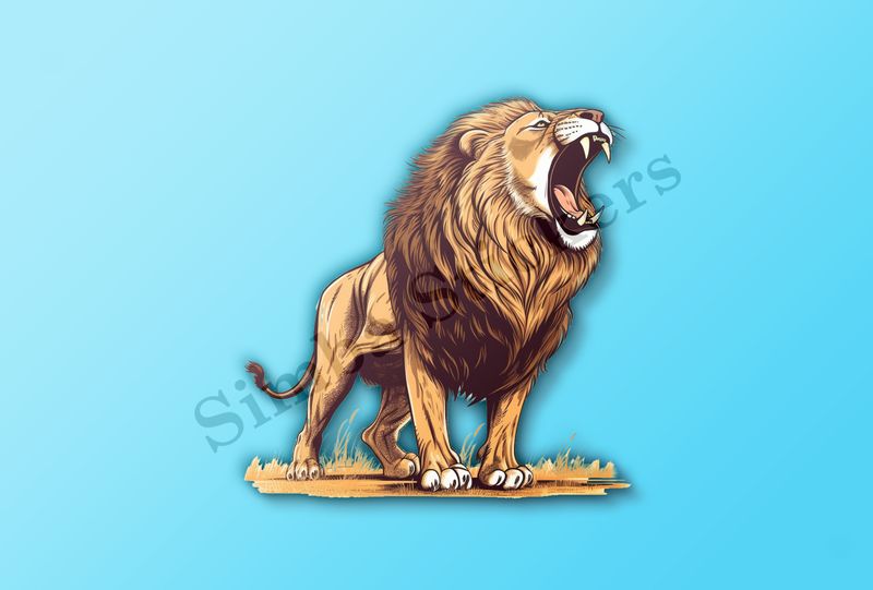 Male lion roaring, standing tall