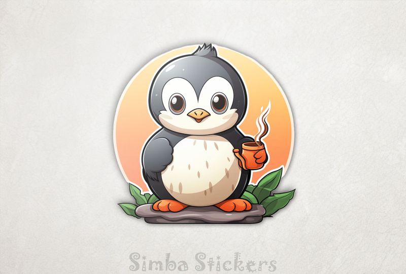 Penguin holding warm drink, tdzhcl