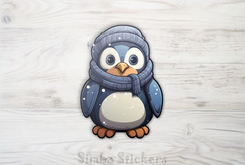 Penguin wearing scarf in the snow, ipn5zd