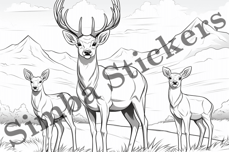 Colouring pages, bundle of deer, 25 images