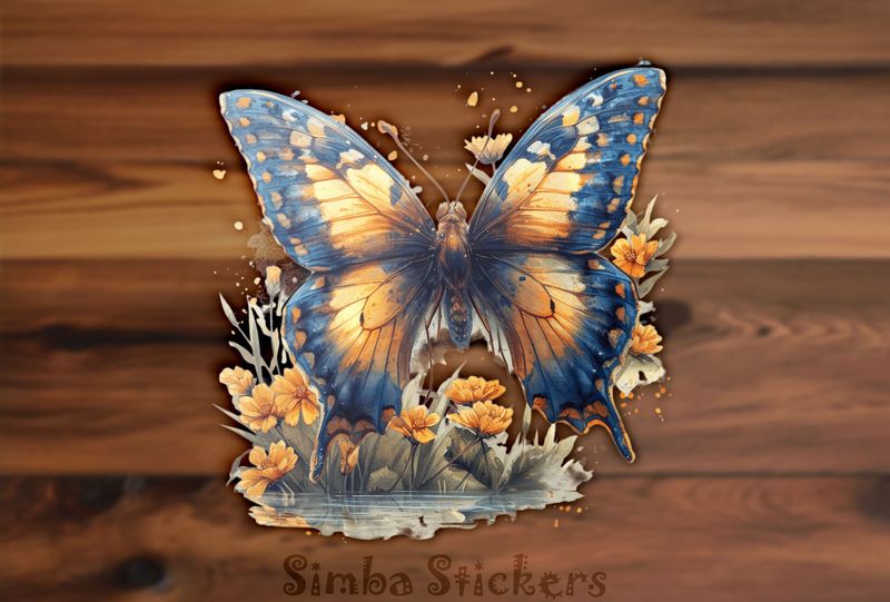 Butterfly floating above a river, watercolour, imewbc