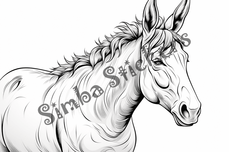 Colouring pages, bundle of singular mules, 10 images