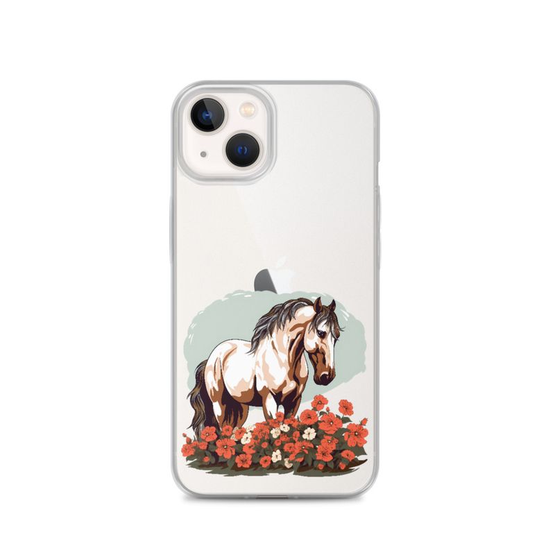 Clear Case for iPhone, Brown horse in field of red flowers, n4w2fj