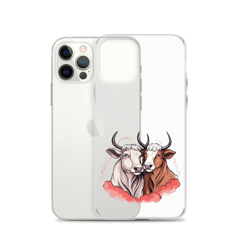 Clear Case for iPhone, Bull and cow, romantic, reddish clouds, qoucds