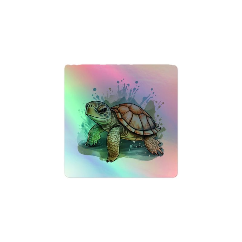 Kiss-Cut Holographic Stickers, Tortoise walking and splashing, watercolour 