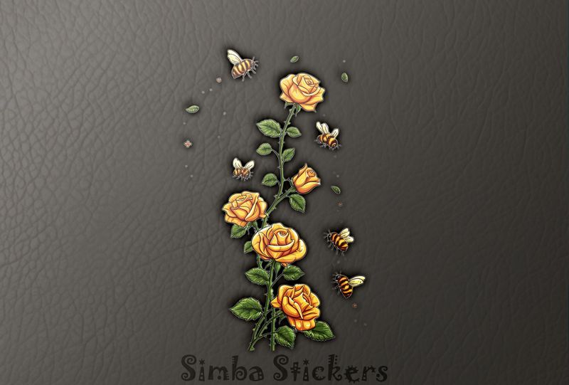 Bees buzzing around yellowish rose flower