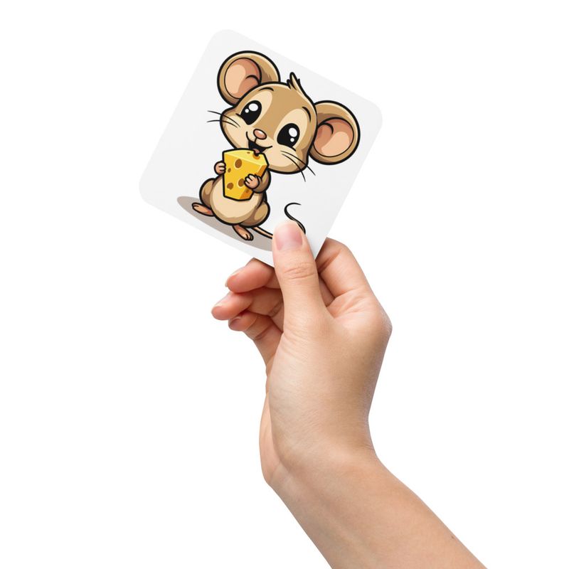 Cork-Back Coaster, Small Mouse happily licking large chunk of cheese, pqapy6