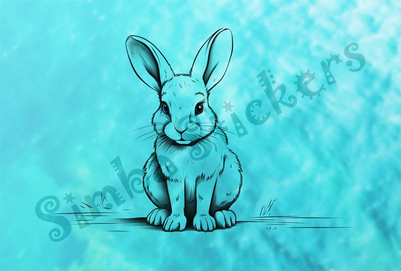 Hare sitting, looking straight ahead, outline art