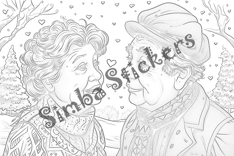 Colouring pages, bundle of people, elderly and grandparents with children, 50 images