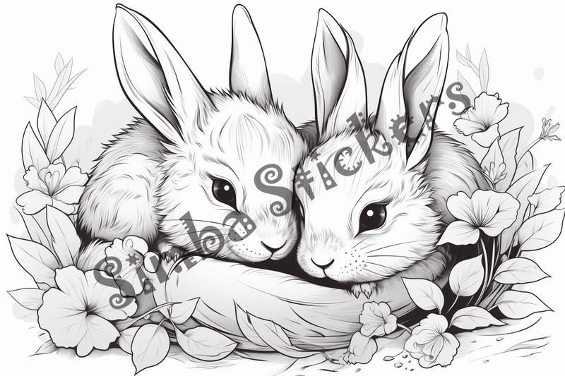 Colouring pages, bundle of rabbits in love, 10 images